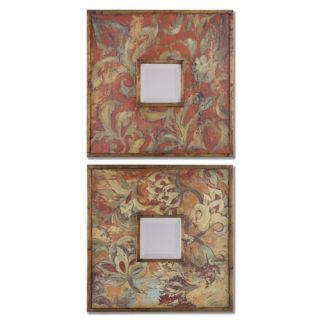 Colorful Flowers Mirrors in Antiqued Gold   Set of 2