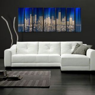 Abstract by Ash Carl Metal Wall Art in Blue and Silver   23.5 x 60