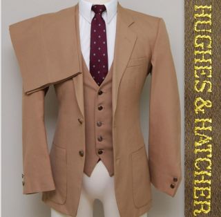 Marvelous Mens Vintage Hughes Hatcher 38S Tan Wool Blend 3pc Suit