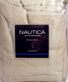 Cotton Blanket Green Queen Size 90x90 inch Herringbone Nautica