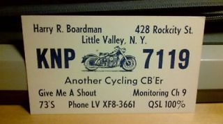 CB radio QSL postcard motorcycle Boardman 1960s Little Valley NY New