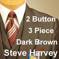 56L Suit Steve Harvey 2 Button 3 Piece Solid Brown Mens Suits 56 Long