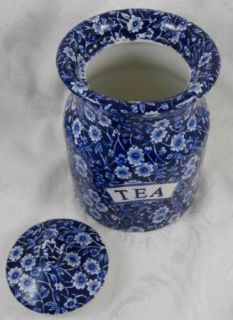 Staffordshire Burleigh Blue Calico Tea Canister Jar