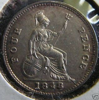 1848 7 Victoria Young Head Four Pence Groat RARE OD