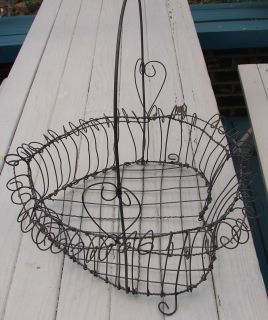 Heart Basket Metal Wire Vintage Unique 15x17 Large Garden Galvanized