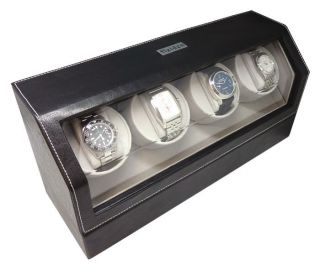 Heiden Quad 4 Automatic Watch Winder Storage Box Case Black Leather
