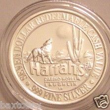 Harrahs 999 Solid Silver Wolf Howling Full Moon 1993