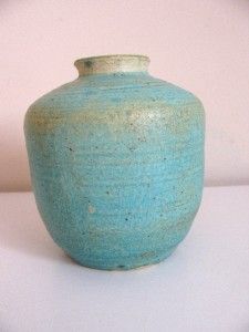 Modernist Studio Art Pottery Vase Vessel Signed Heino Blue