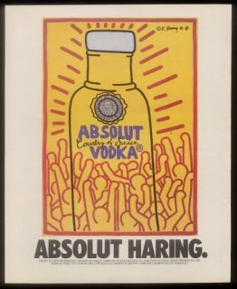 1987 Keith Haring Bottle Art Absolut Vodka Print Ad