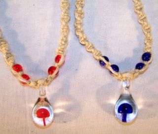 one hemp glass mushroom necklace with beads