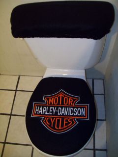 Harley Davidson Symbol Patch on Blue Toilet Seat Cover Set