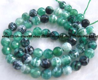 6mm Green Black Crackle Crab Agate Faceted Beads 15