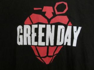 Green Day Red Heart Grenade Black Concert T Shirt Short Sleeve Tee L