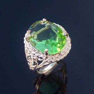  Fashion Ring Gift Silver Gemstone Ring Silver Green Quartz Ring Size 7