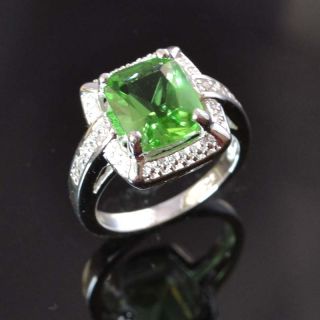  Fashion Cocktail CZ Silve Gemstone Ring Green Quartz Ring Size 8