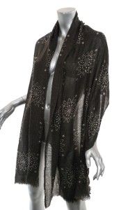 Henry Beguelin Charcoal Cream Floral Print Cashmere Scarf Gorgeous