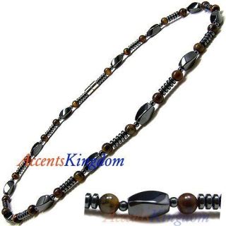 Mens Magnetic Hematite Tigers Eye Beads Necklace 24