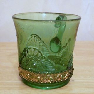 Antique 1909 EAPG Etched Greentown Indiana Glass Cup ~ Decorative Gold