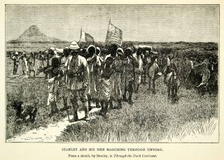 1912 Wood Engraving Henry Morton Stanley Bunyoro Expedition Africa