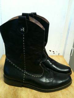 Henry Cuir Size 36 5 Black Leather Cowboy Boots
