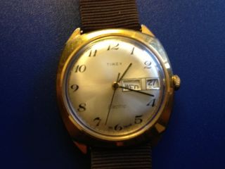 Vintage Timex Electric Mens Watch with Brown Grosgrain Band