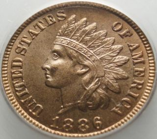 1886 Type 1 Indian Cent Mostly Red Brown Segs Mint State Tougher Date