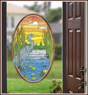 Lost Lake Heron Design Centerpiece Stained Glass Window Film 21 5 x