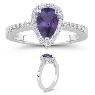 0.22 Cts Diamond & 0.62 Cts Amethyst Ring in 14K White