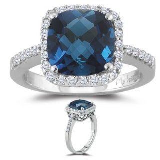 29 Cts Diamond & 2.93 Cts London Blue Topaz Ring in 18K White Gold 8