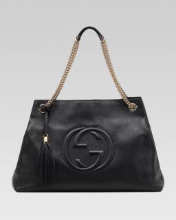 Gucci Soho Large Leather Double Chain Strap Shoulder Bag, Black
