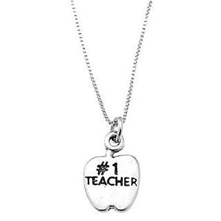 Sterling Silver Number One Teacher Apple Necklace Jewelry 