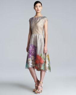 Escada Darenan Cap Sleeve Floral Print Dress   Neiman Marcus