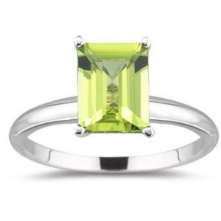 25 Cts Peridot Solitaire Ring in 18K White Gold 7.0 Jewelry 