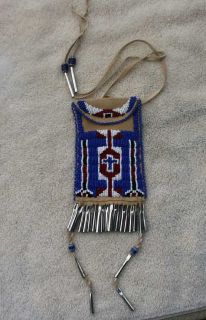 Northern Cheyenne Hide Full Beaded Bag with Metal Cones Trade Beads