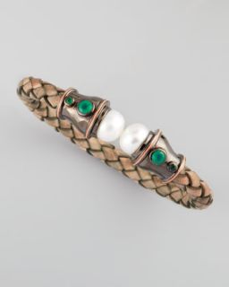 Y1B4P MCL by Matthew Campbell Laurenza Pearl Capped Woven Leather Cuff