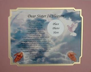 Dear Sister in Heaven Memorial Poem in Loving Memory Endearment Gift
