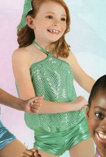  Sequin Jazz Hiphop Costume Mint Green Booty Shorts Halter Top