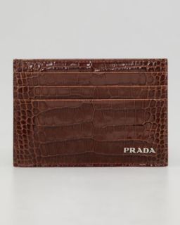 N21Y9 Prada Crocodile Embossed Credit Card Case, Brown