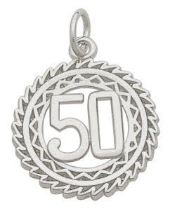 Rembrandt Charms Number 50 Charm, Rhodium Plated Silver Jewelry