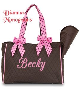 Personalized ( 2pc Diaper Bag Quilted  Brown & Pink  Quality Bag