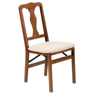 Queen Anne Wood Folding Chair with Upholstered Seat in