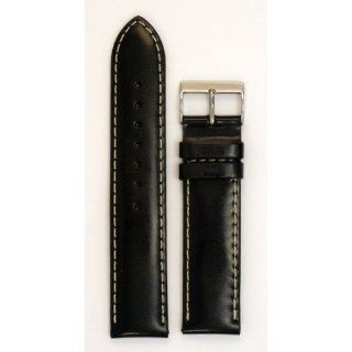 Mens Polished Italian Leather Watchband Black 20mm Watch Band