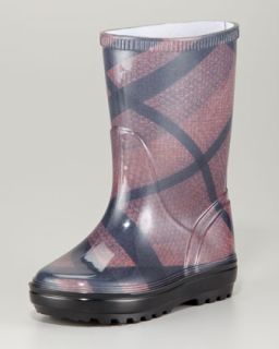 Burberry Brit Check Rain Boots, Clove Red   