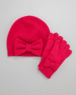 428U  Cashmere Bow Hat & Gloves, Campioni Pink, Sizes 2