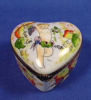 Limoges Peint Main Heart Shaped Trinket Box Valentines Day