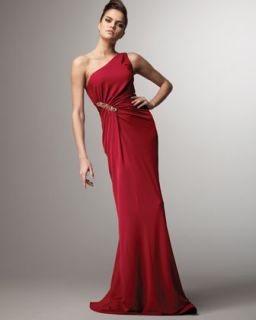 David Meister One Shoulder Jersey Gown   