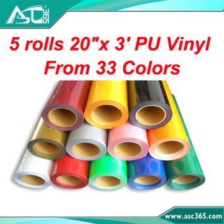5ROLLS 20”x3 Heat Transfer PU Vinyl with Sticky Back 33COLORS Cut