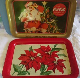 Vintage Tin Christmas Trays Coca Cola Big Bear Santa Advertising