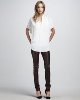 Vince Draped Silk Top & Textured Leather Jeans   
