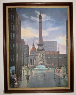 Harold Hancock Signed Original Painting Monument Circle Indianapolis